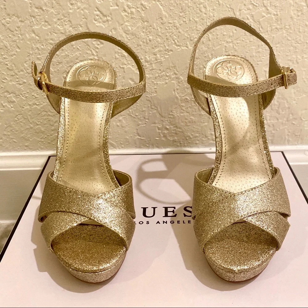 GUESS GOLD METALLIC Jordie Dress Sandals Heels